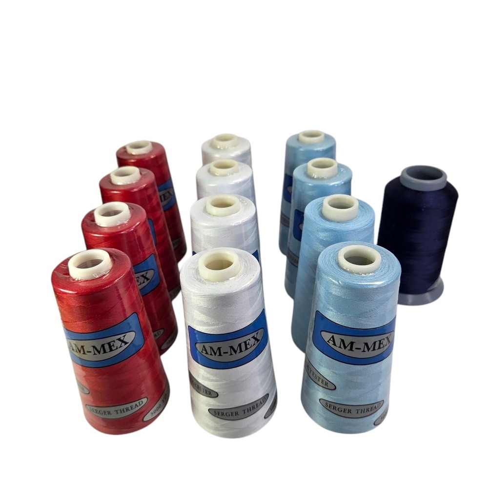 Am Mex Serger Thread Sewing LOT‎ OF 12 Polyester 3000 Yds Each Cone READ